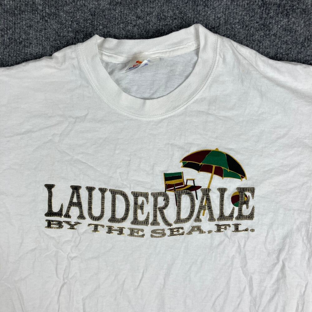 Hanes T-Shirt‎ Mens Size M White Lauderdale By The Sea Florida Graphic Tee
